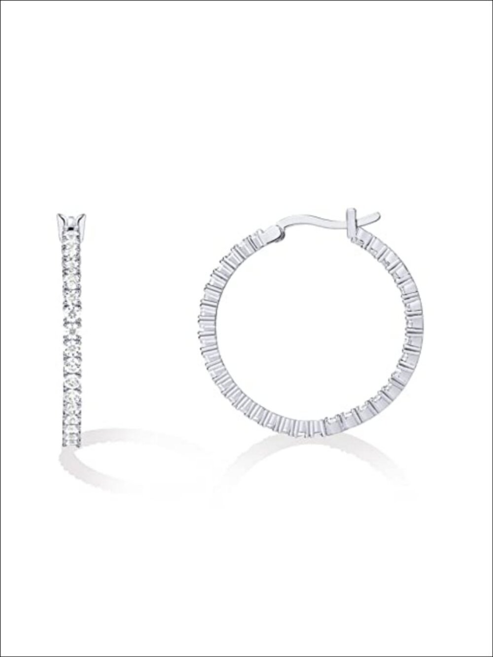 14K Gold Plated Cubic Zirconia Hoop Earrings 30mm Inside Out CZ